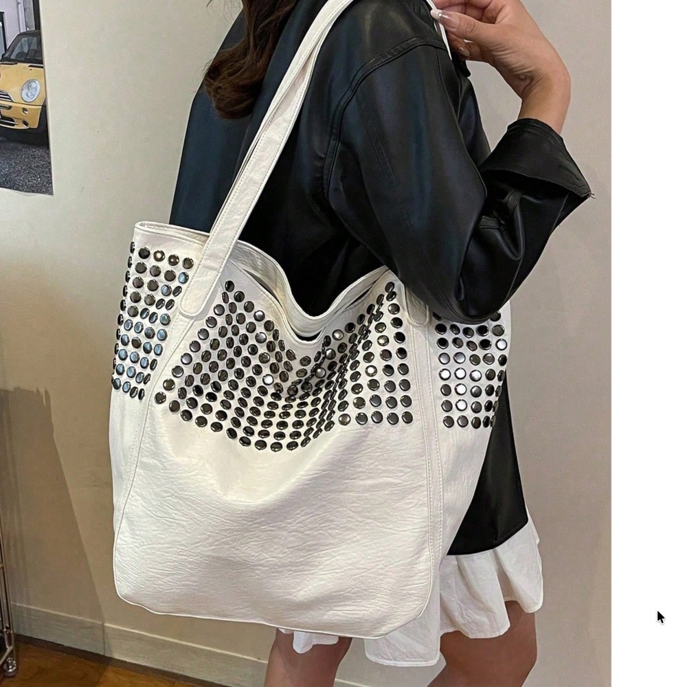 Luxe Vegan Leather Studded Tote Shoulder Bag